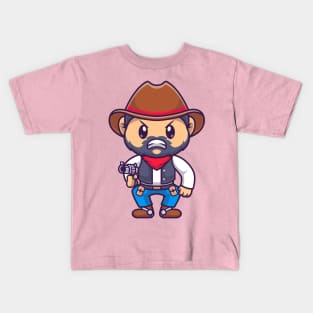 Angry Cowboy Holding Gun Cartoon Kids T-Shirt